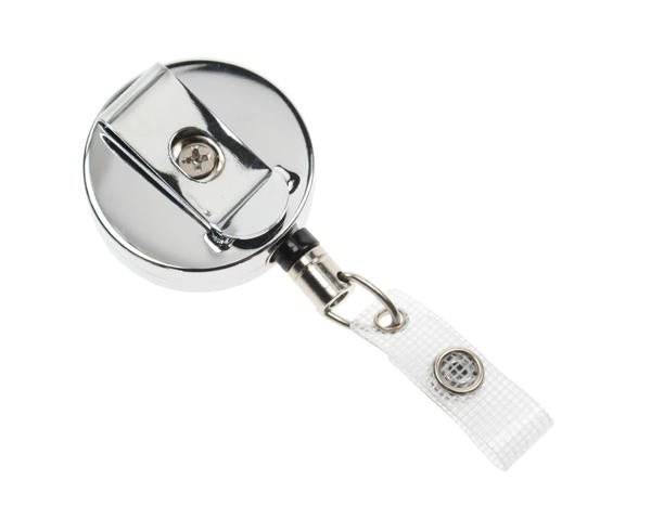 CHROME ID BADGE REELS WITH STRAP CLIP (PACK OF 50)