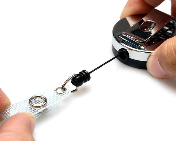 BLACK CHROME ID BADGE REELS WITH STRAP CLIP (PACK OF 50)
