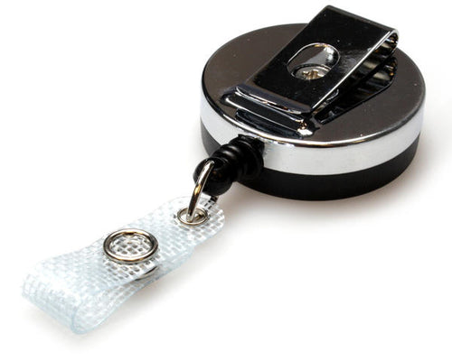 BLACK CHROME ID BADGE REELS WITH STRAP CLIP (PACK OF 50)