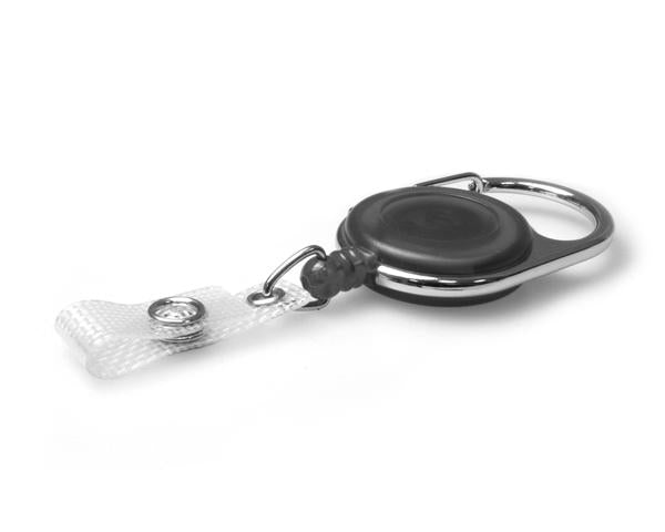 BLACK CARABINER ID BADGE REELS WITH STRAP CLIP (PACK OF 50)