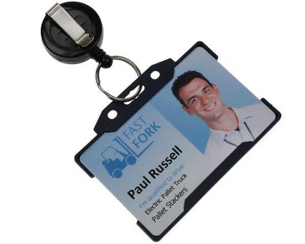 BLACK ID BADGE REELS WITH KEY RING (PACK OF 50)