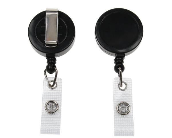 BLACK ID BADGE REELS WITH STRAP CLIP (PACK OF 50