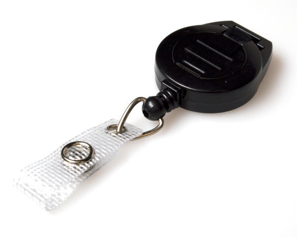 BLACK ATTACHING ID BADGE REELS WITH STRAP CLIP (PACK OF 50)