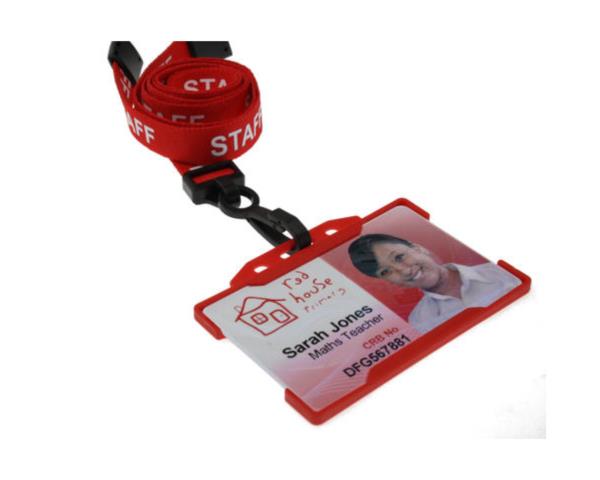 RED STAFF LANYARDS WITH PLASTIC J CLIP (PACK OF 100)