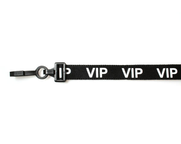 BLACK VIP LANYARDS WITH PLASTIC J CLIP (PACK OF 100)