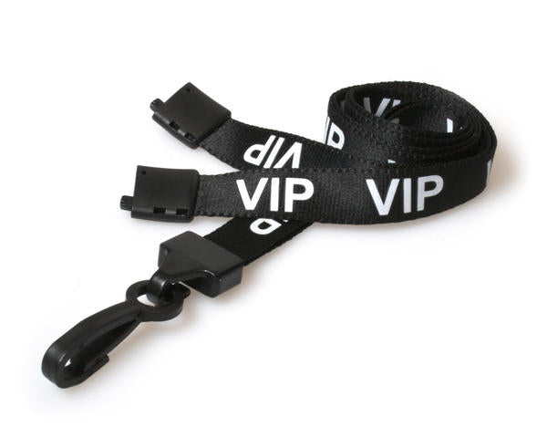 BLACK VIP LANYARDS WITH PLASTIC J CLIP (PACK OF 100)