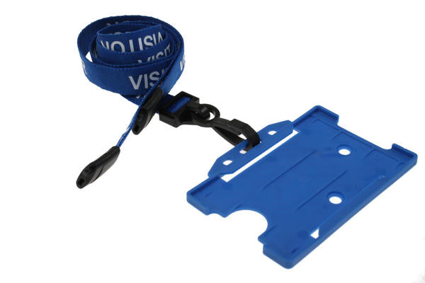 BLUE VISITOR LANYARDS WITH PLASTIC J CLIP (PACK OF 100