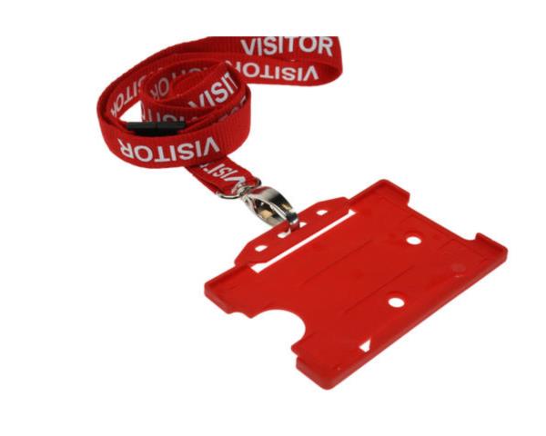 RED VISITOR LANYARDS WITH METAL LOBSTER CLIP