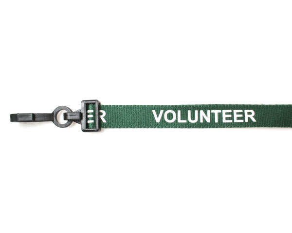 GREEN VOLUNTEER LANYARDS WITH PLASTIC J CLIP (PACK OF 100)