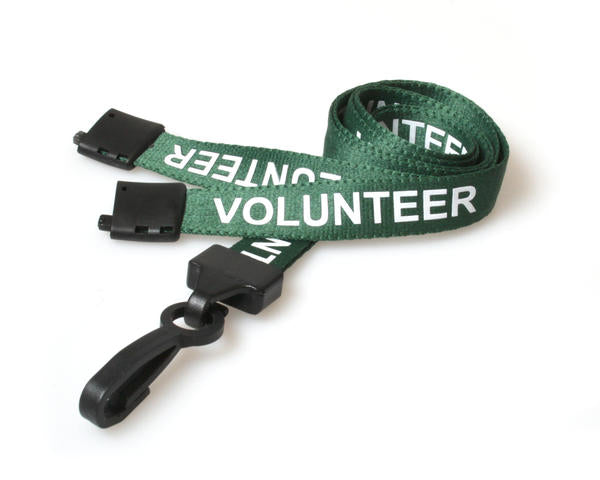 GREEN VOLUNTEER LANYARDS WITH PLASTIC J CLIP (PACK OF 100)