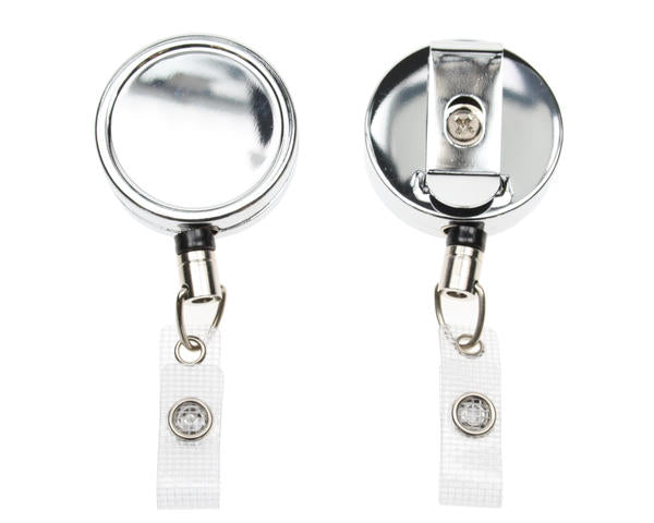 CHROME ID BADGE REELS WITH STRAP CLIP (PACK OF 50)